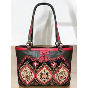 Y2K Isabella Fiore Embroidered Leather Tote Bag